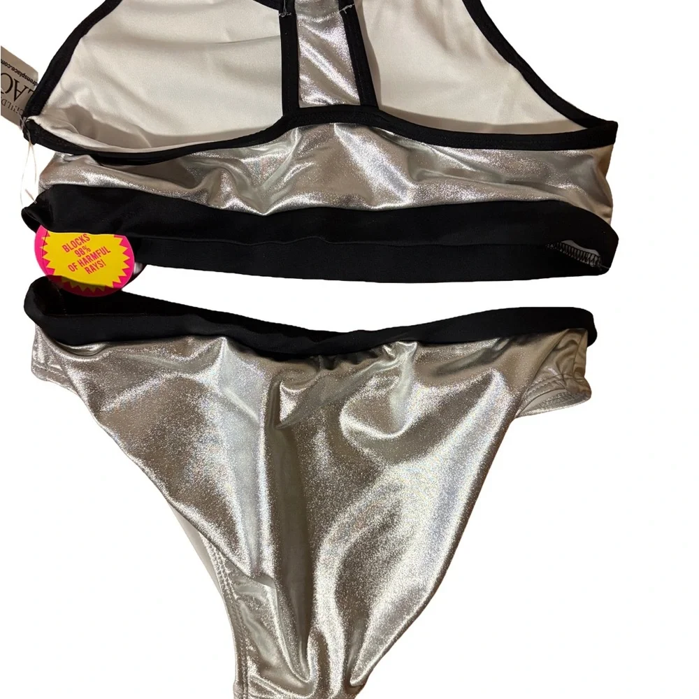 NWT Beautiful silver and black bikini